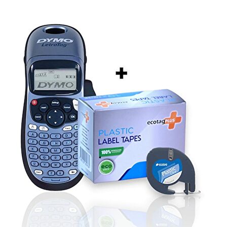 Dymo Letratag Etiket Yazcı ve 10 Adet EcotagPlus Şerit Etiket 12 mm x 4 mt Plastik Seffaf