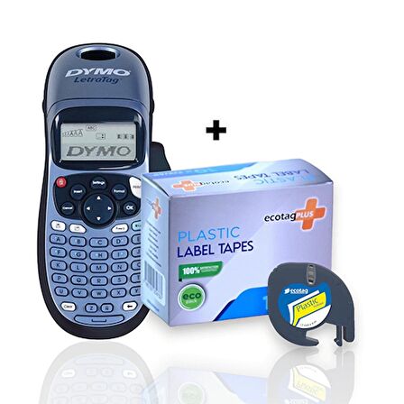 Dymo Letratag Etiket Yazcı ve 10 Adet EcotagPlus Şerit Etiket 12 mm x 4 mt Plastik Sarı