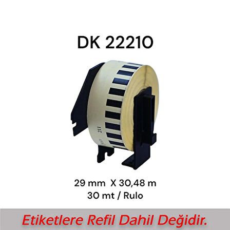 EcotagPlus Brother DK 22210  Etiket 29 mm x 30,48 m -Sürekli - 6 Adet + Tutucu