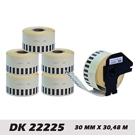 EcotagPlus Brother DK 22225  Etiket 38 mm x 30,48 m -Sürekli - 6 Adet + Tutucu