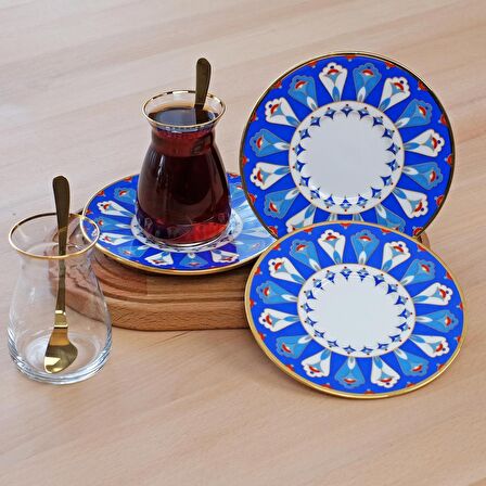 Glore Burcu Altın Yaldızlı Porselen Çay Takımı