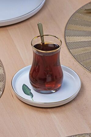 Glore Strelitzia 12 Parça 6 Kişilik Altın Yaldızlı Seramik Çay Takımı