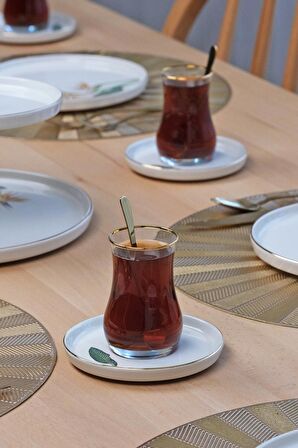 Glore Strelitzia 12 Parça 6 Kişilik Altın Yaldızlı Seramik Çay Takımı