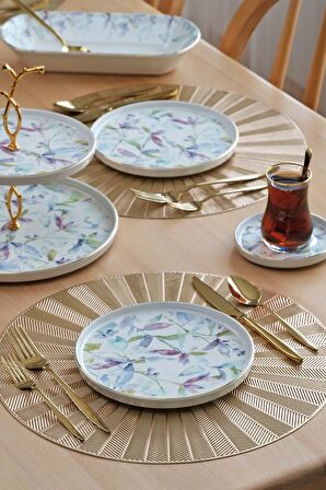 Glore Harmony Altın Yaldızlı 27 Parça 6 Kişilik Seramik Çay Zamanı Takımı