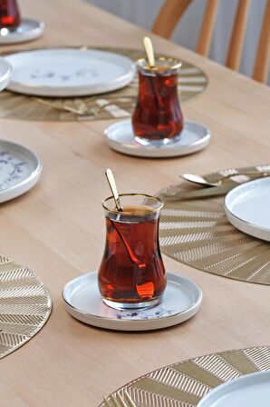 Glore Levander 12 Parça 6 Kişilik Altın Yaldızlı Seramik Çay Takımı