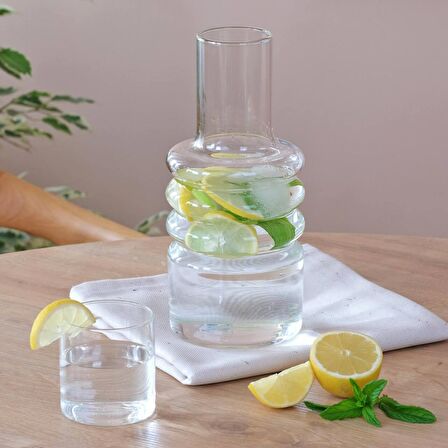 Cam Bombeli Başucu Sürahisi ve Bardak 11x23cm - 1.600ml