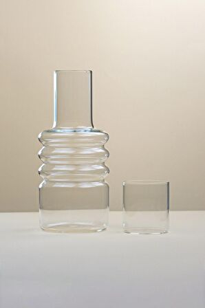 Cam Bombeli Başucu Sürahisi ve Bardak 11x23cm - 1.600ml