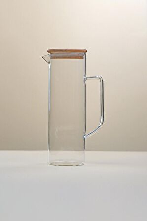 Cam Sürahi Ahşap Kapaklı Vakumlu 8x24cm - 1.200ml