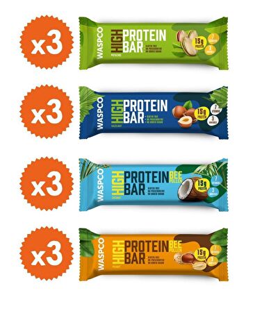 WaspCo Yüksek Protein Bar Karma Set 50g 12 Adet