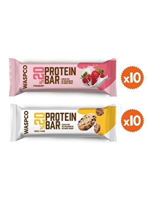 Waspco Protein Bar Karma Set 40g 20 Adet Çilekli ve Kurabiye Aromalı