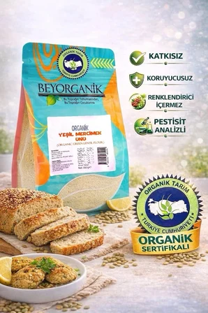Organik Yeşil Mercimek unu 350gr (PESTİSİT ANALİZLİ)