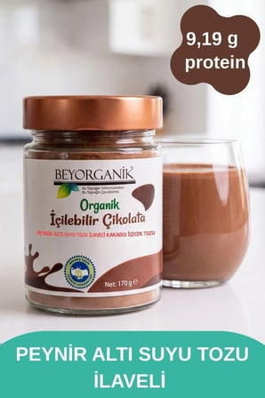 Organik İçilebilir Çikolata (PEYNİR ALTI SUYU TOZU İLAVELİ) 170gr