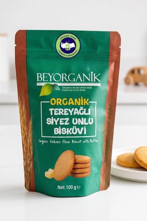 Organik Tereyağlı Siyez Unlu Bisküvi 100gr