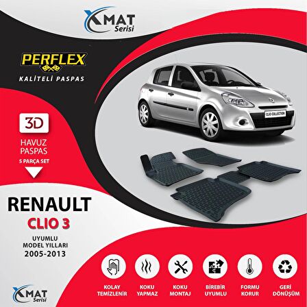 Perflex Paspas 3D Havuzlu X-Mat Clio 3 2005-2013