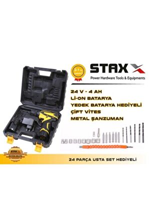 Stx 2440 X-torq Sjs Metal Dişli Çift Akülü Şarjlı Matkap 24 Parça Usta Set
