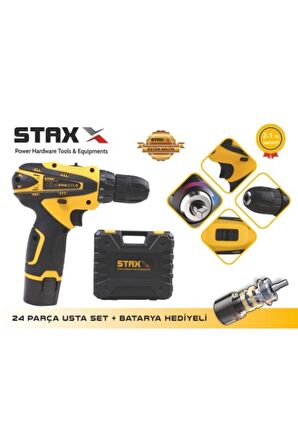 Stx 2440 X-torq Sjs Metal Dişli Çift Akülü Şarjlı Matkap 24 Parça Usta Set