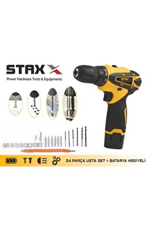 Stx 2440 X-torq Sjs Metal Dişli Çift Akülü Şarjlı Matkap 24 Parça Usta Set