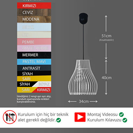 Vialux Modern Ahşap Bohem Rustik Avize Tekli Sarkıt Lamba Antrasit