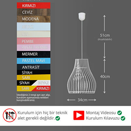 Vialux Modern Ahşap Bohem Rustik Avize Tekli Sarkıt Lamba Pastel 