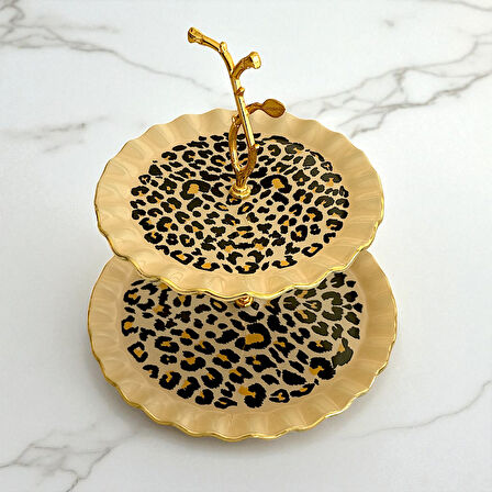 28 Parça 6 Kişilik Leopar Wavy  Altın Yaldızlı Çay Servis İkram Takımı