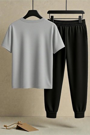 Unisex Mountains Tasarım Baskılı Tshirt - 2'li Eşofman Takımı