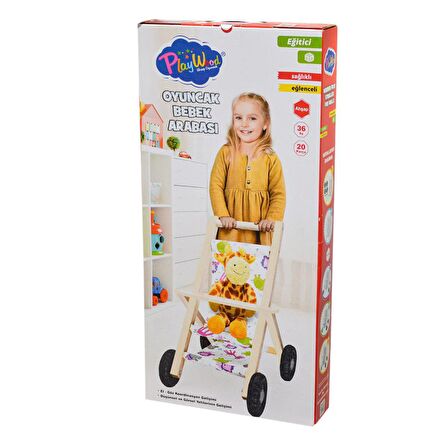 ONY-386 Ahşap Oyuncak Bebek Arabası -Onyıl