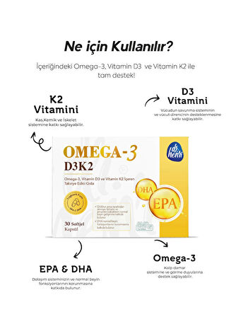 Omega-3 D3 & K2 Vitamin 30 Tablet Takviye Edici Gıda