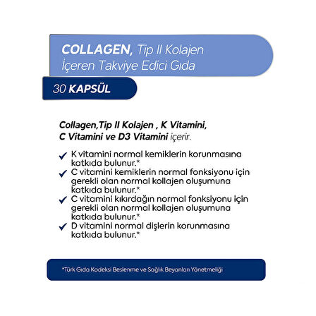 Kolajen Tip 2 Içeren 30 Kapsül Takviye Edici Gıda Collagen