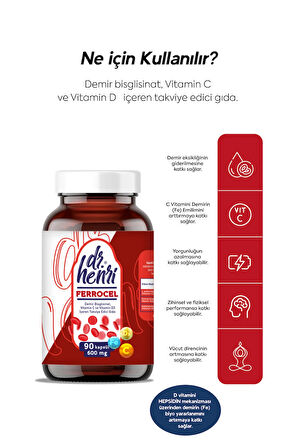 Ferrocel 90 Kapsül Demir, C Ve D3 Vitamini 