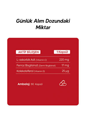 Ferrocel 90 Kapsül Demir, C Ve D3 Vitamini 
