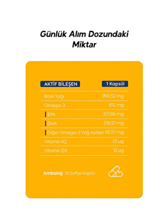 Omega-3 D3 & K2 Vitamin 60 Kapsül Takviye Edici Gıda