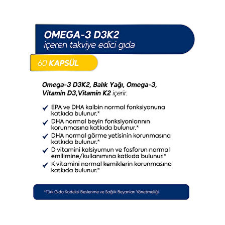 Omega-3 D3 & K2 Vitamin 60 Kapsül Takviye Edici Gıda