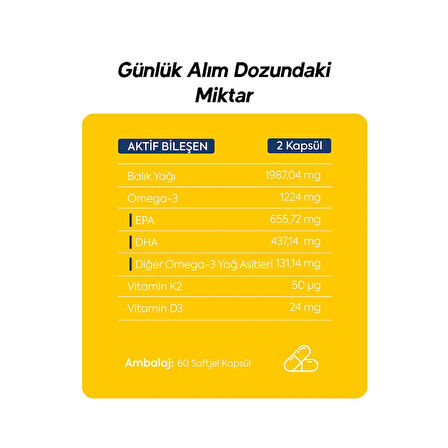 Omega-3 D3 & K2 Vitamin 60 Kapsül Takviye Edici Gıda