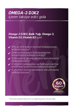 Omega-3 D3K2 EPA & DHA 60 Kapsül