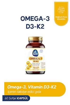 Omega-3 D3 & K2 Vitamin 60 Kapsül Takviye Edici Gıda