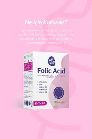 Iyot, Vitamin B6 Ve B12 (metilkobalamin) Folik Asit Içeren Takviye Edici Gıda 90 Kapsül