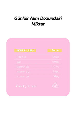 Iyot, Vitamin B6 Ve B12 (metilkobalamin) Folik Asit Içeren Takviye Edici Gıda 90 Kapsül
