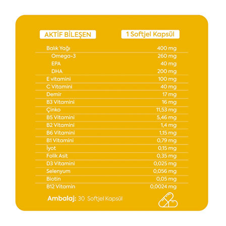 Selevit Mom 30 Kapsül Omega-3, Multivitamin ve Multimineral İçeren Takviye Edici Gıda