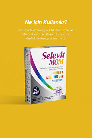 Selevit Mom 30 Kapsül Omega-3, Multivitamin ve Multimineral İçeren Takviye Edici Gıda