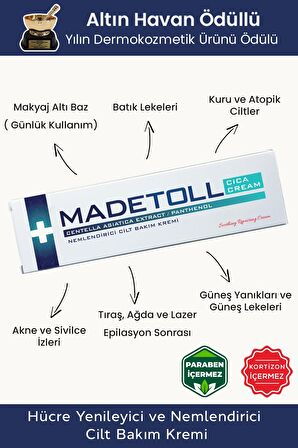 Madetoll Cilt Bakım Kremi 37 gr Nemlendirici,Yatıştırıcı,Onarıcı Cica Centella Su bazlı