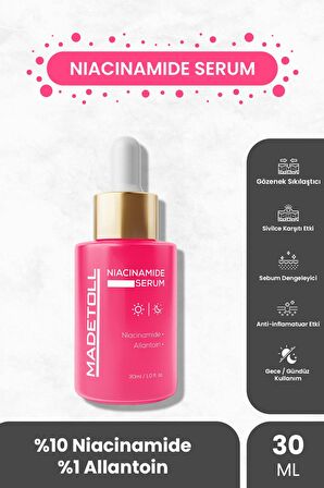 Madetoll Niacinamide Serum 30 ml Gözenek Sıkılaştırıcı, Sebum Dengeleyici B3 vitamini+Allantoin