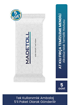 Madetoll Tekli Islak Mendil 5'li Paket- At Kılı Fırça Temizleme Mendili- Alkolsüz Islak Temizlik Havlusu