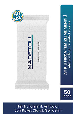 Madetoll Tekli Islak Mendil 50'li Paket- At Kılı Fırça Temizleme Mendili- Alkolsüz Islak Temizlik Havlusu