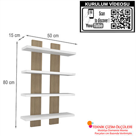 Modilayn NERGİS 4 Lü Duvar Rafı, Moderen Ahşap, baharatlık, çerçeve, Kitaplık