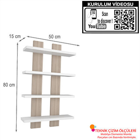 Modilayn NERGİS 4 Lü Duvar Rafı, Moderen Ahşap, baharatlık, çerçeve, Kitaplık