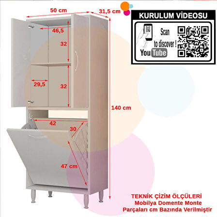 Modilayn CARUZEL NEW 50x140 cm Mutfak Erzak Kiler Depolama Düzenleyici Dolabı