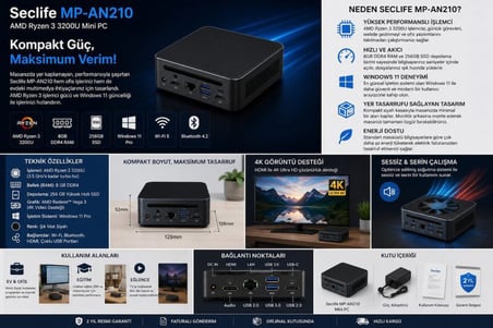Secli̇Fe Mp An210 Ryzen3 3200U 8Gb 256Gb Ssd Wi̇ Si̇Yah Mi̇Ni̇ Pc
