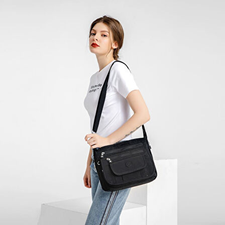 Krinkıl Kumaş Kadın Postacı Çantası Smart Bags 3005
