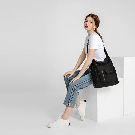 Nano Metalik Kumaş Kadın Sırt Çantası Smart Bags 1205 Siyah