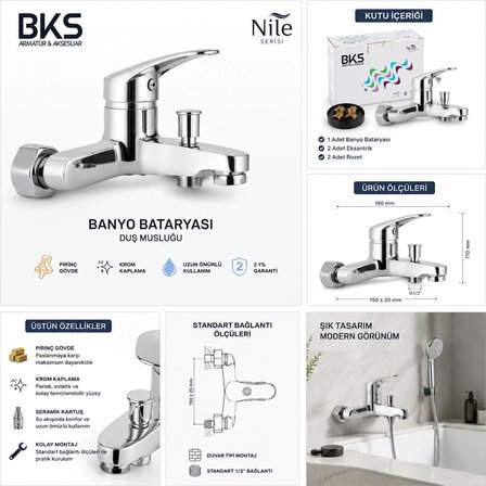 BKS Nile Banyo Bataryası Duş Musluğu Krom Pirinç Gövde Sıva Üstü